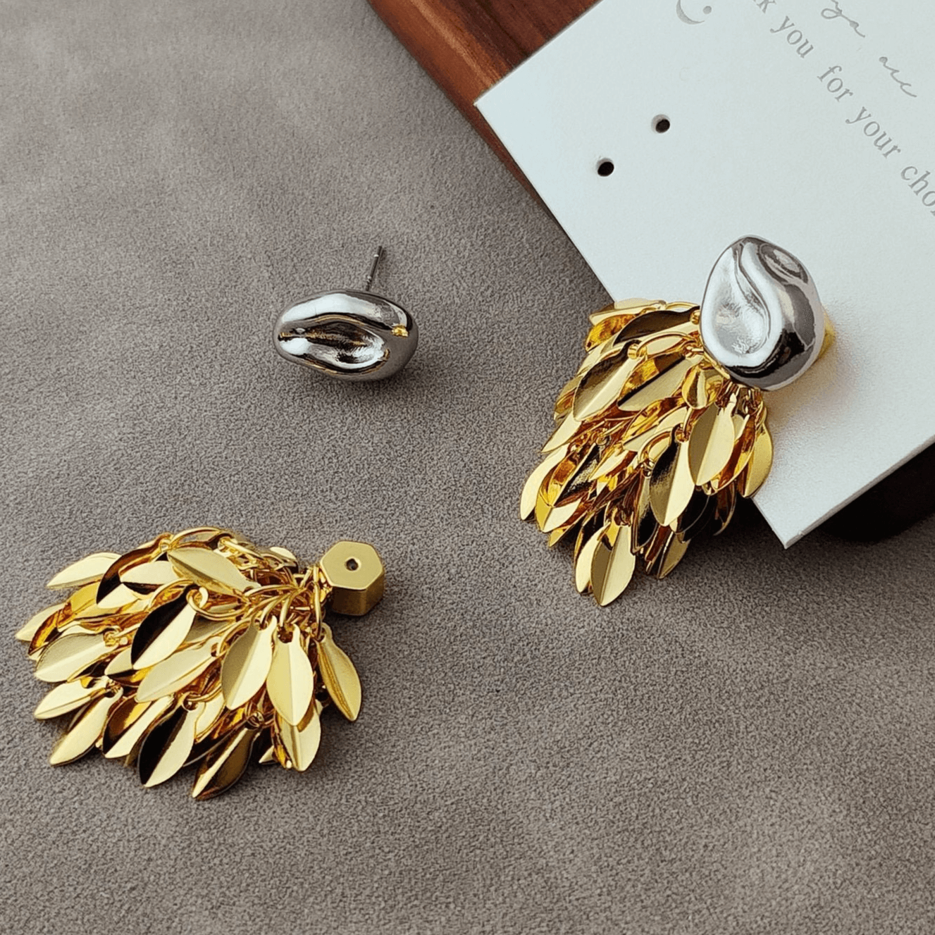 Gold Silver Tones 2 Ways Leaf Fringe Earrings Set