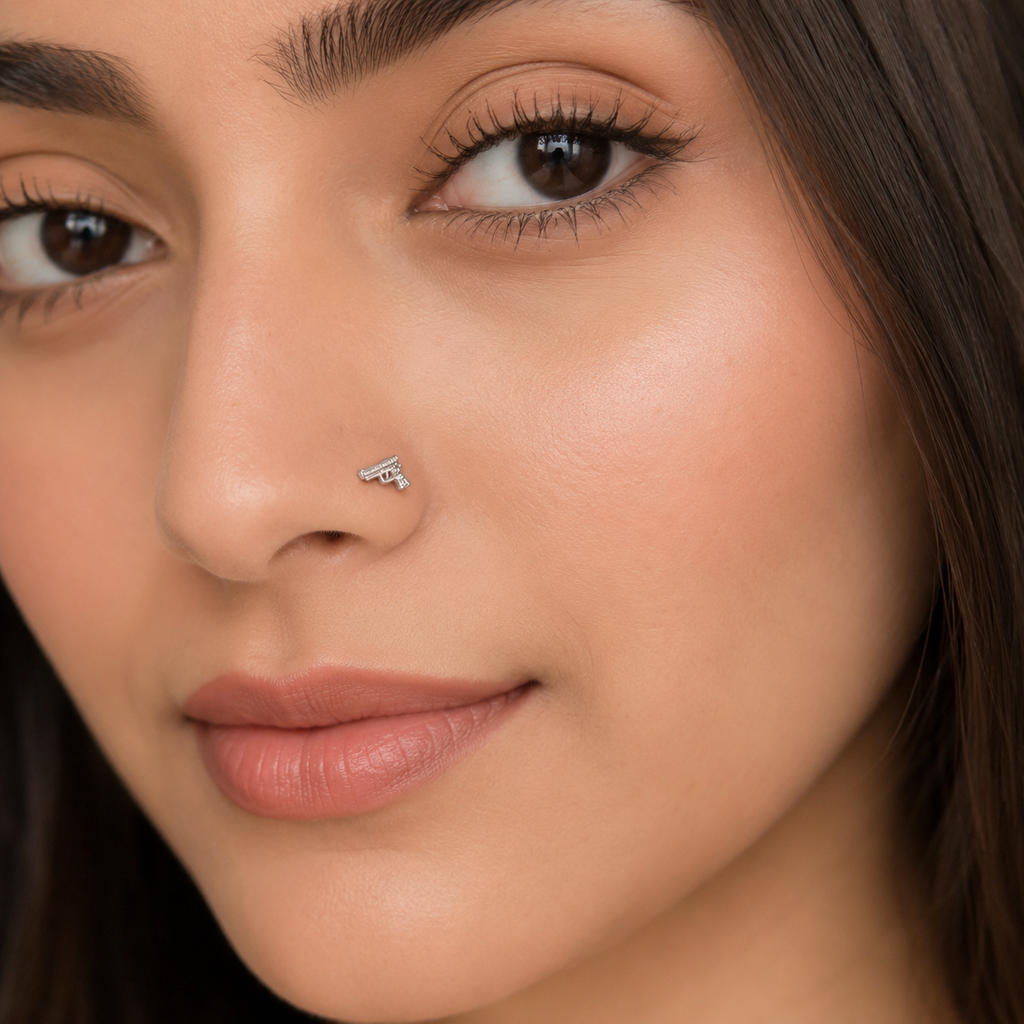 silver pistol L shaped nose stud