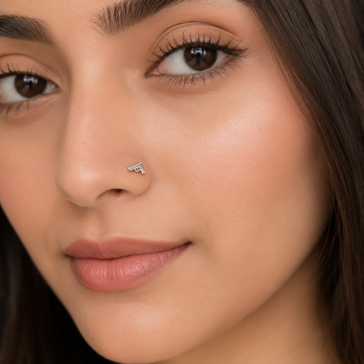 silver pistol L shaped nose stud